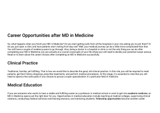 Career Opportunities after MD in Medicine