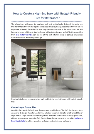 How to Create a High End Look with Budget Friendly Tiles for Bathroom?
