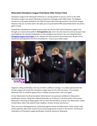Newcastle Champions League Final Boost After Fixture Twist