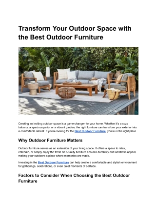 Discover Durable and Stylish Best Outdoor Furniture