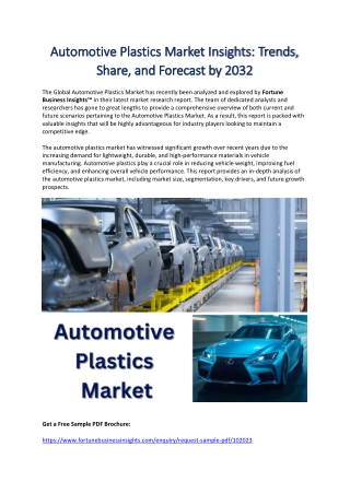 Automotive Plastics Industry Trends and Growth Analysis for 2032