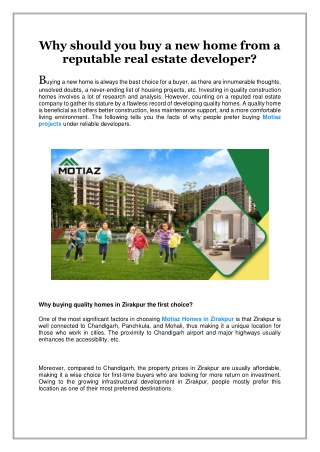 Why should you buy a new home from a reputable real estate developer
