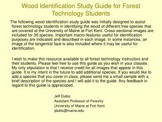 Wood Identification Study Guide for Forest Technology Students