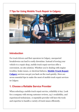 7 Tips for Using Mobile Truck Repair in Calgary