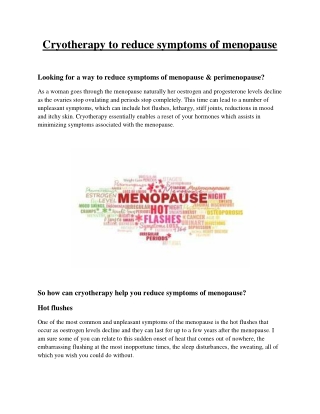 Cryotherapy to reduce symptoms of menopause