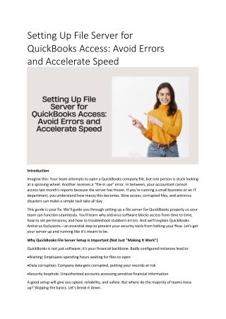 Setting Up File Server for QuickBooks Access: Avoid Errors and Accelerate Speed
