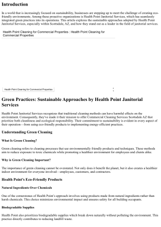 Green Practices: Sustainable Approaches by Health Point Janitorial Services