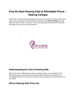 Find the Best Hearing Aids at Affordable Prices – Hearing Clinique