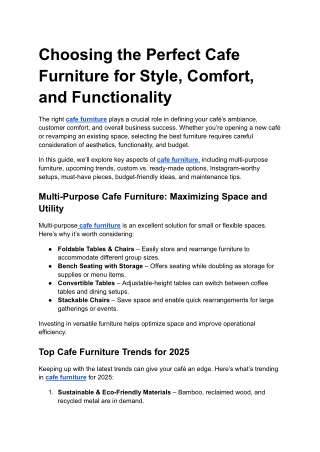 Choosing the Perfect Cafe Furniture for Style, Comfort, and Functionality