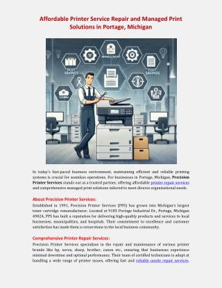 Affordable Printer Service Repair and Managed Print Solutions in Portage, Michigan