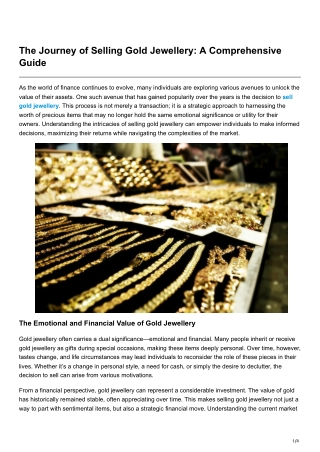 The Journey of Selling Gold Jewellery A Comprehensive Guide