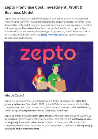 Zepto Franchise Cost