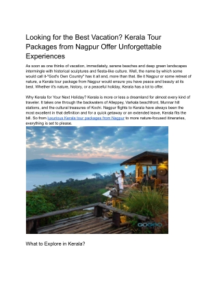 Looking for the Best Vacation Kerala Tour Packages from Nagpur Offer Unforgettable Experiences
