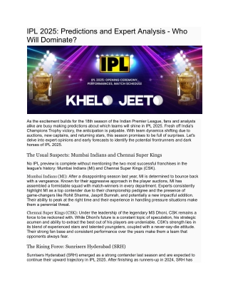 IPL 2025_ Predictions and Expert Analysis - Who Will Dominate