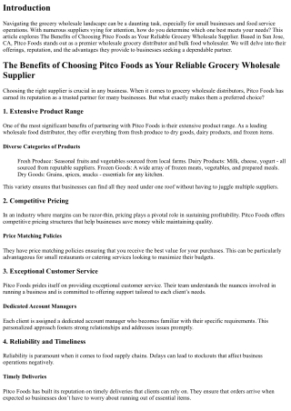The Benefits of Choosing Pitco Foods as Your Reliable Grocery Wholesale Supplier
