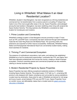Living in Whitefield_ What Makes It an Ideal Residential Location