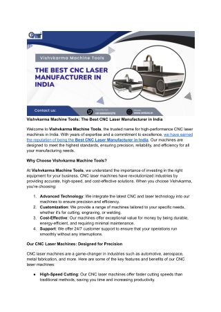 Best CNC Laser Manufacturer in India | Vishvkarma Machine Tools