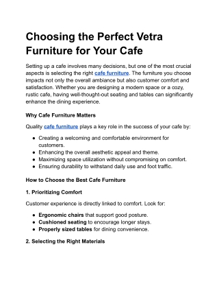 Choosing the Perfect Vetra Furniture for Your Cafe