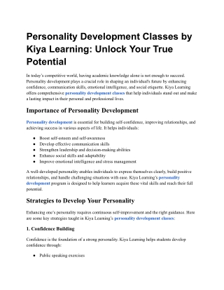 Personality Development Classes by Kiya Learning Unlock Your True Potential