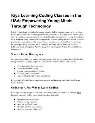 Kiya Learning Coding Classes in the USA Empowering Young Minds Through Technology