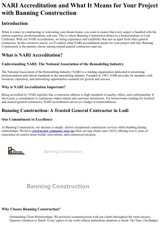 NARI Accreditation and What It Means for Your Project with Banning Construction