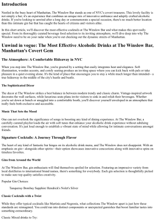 Unwind in vogue: The Best Alcoholic Drinks at The Winslow Bar, Manhattan's Hidde