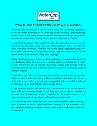 Where to Install an Automatic Water Shut Off Valve in Your Home