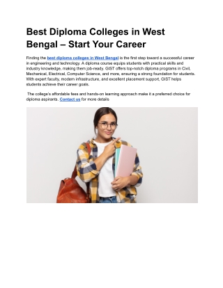 Best Diploma Colleges in West Bengal – Start Your Career