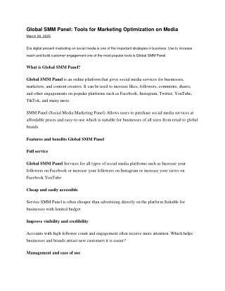 Global SMM Panel Tools for Marketing Optimization on Media