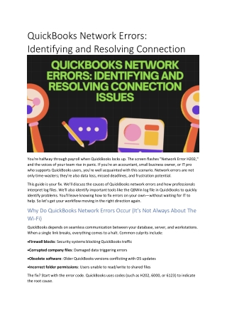 QuickBooks Network Errors: Identifying and Resolving Connection Issues