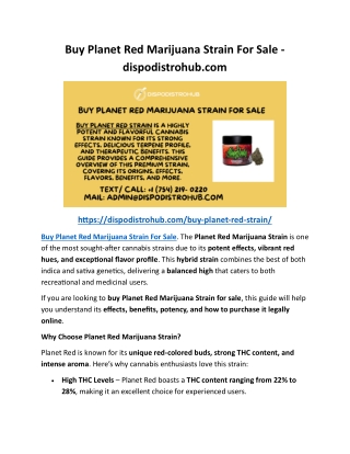 Buy Planet Red Marijuana Strain For Sale - dispodistrohub