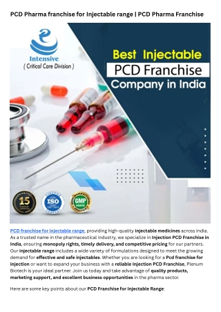 PCD Franchise for Injectable range | Plenum Biotech