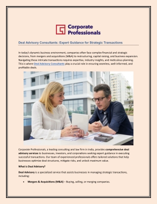 Deal Advisory Consultants: Expert Guidance for Strategic Transactions