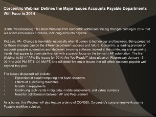 Corcentric Webinar Defines the Major Issues Accounts Payable