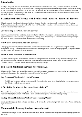 Experience the Difference with Professional Industrial Janitorial Services