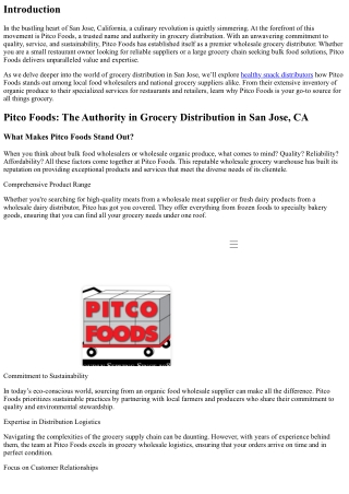 Pitco Foods: The Authority in Grocery Distribution in San Jose, CA