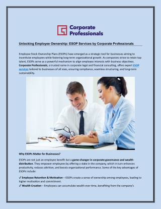 Unlocking Employee Ownership - ESOP Services by Corporate Professionals