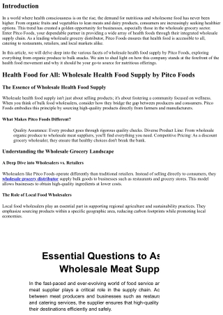 Health Food for All: Wholesale Health Food Supply by Pitco Foods