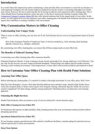 How to Customize Your Office Cleaning Plan with Health Point Solutions