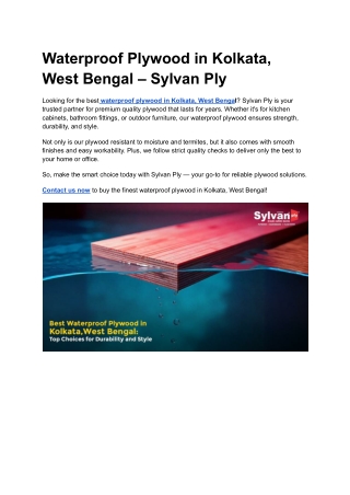 Waterproof Plywood in Kolkata, West Bengal – Sylvan Ply