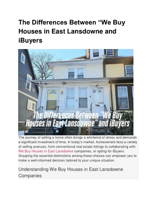 The Differences Between “We Buy Houses in East Lansdowne and iBuyers