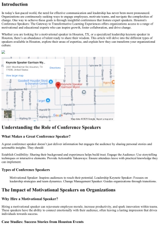 Houston's Conference Speakers: The Gateway to Transformative Learning Experience
