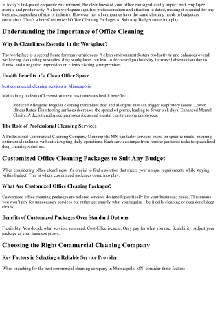 Customized Office Cleaning Packages to Suit Any Budget