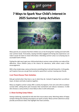 7 Ways to Spark Your Child’s Interest in 2025 Summer Camp Activities