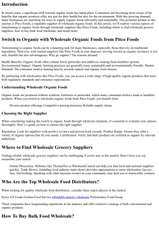 Switch to Organic with Wholesale Organic Foods from Pitco Foods