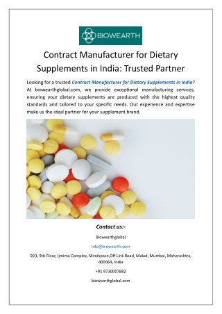 Contract Manufacturer for Dietary Supplements in India: Trusted Partner