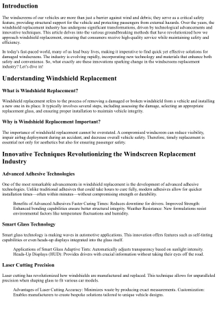 Innovative Techniques Revolutionizing the Windscreen Replacement Industry.