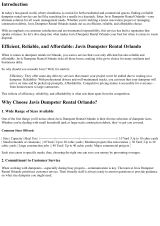 Efficient, Reliable, and Affordable: Javis Dumpster Rental Orlando