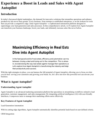 Experience a Boost in Leads and Sales with Agent Autopilot