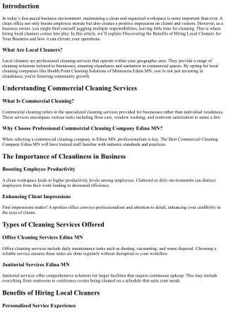 Discovering the Benefits of Hiring Local Cleaners for Your Business